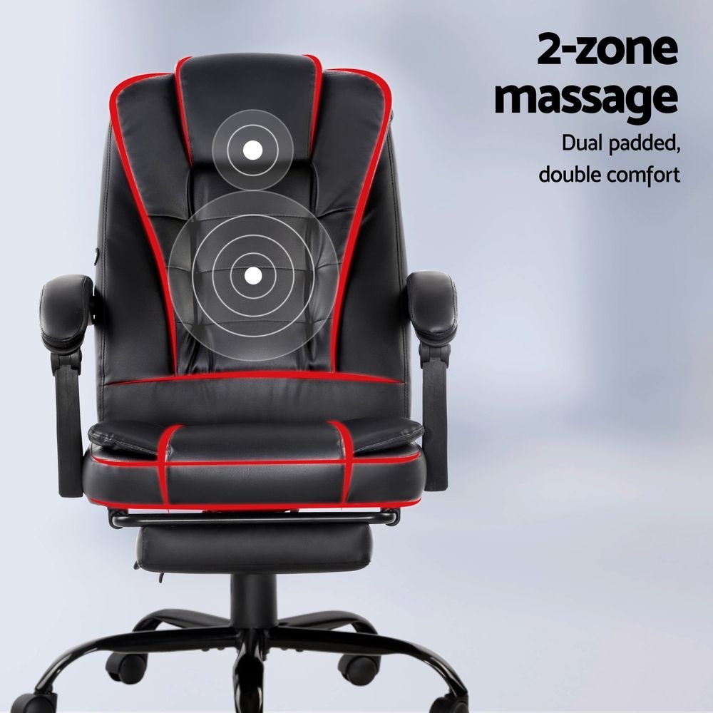 Artiss 2 Point Massage Office Chair PU Leather Footrest Black Bedworld