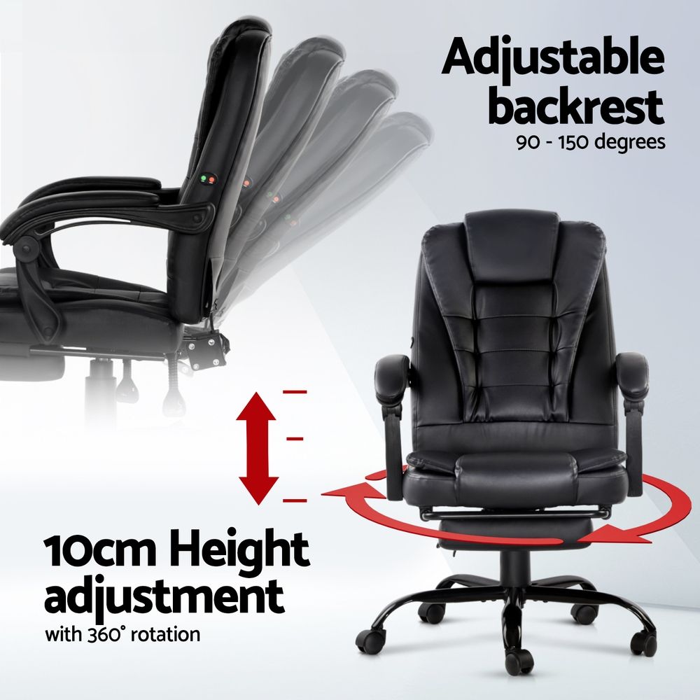 Artiss 2 Point Massage Office Chair PU Leather Footrest Black Bedworld
