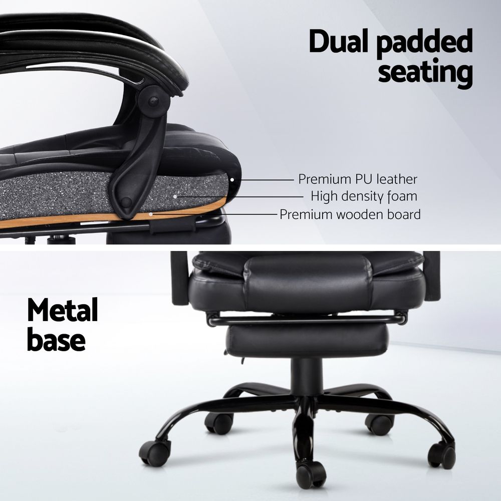 Artiss 2 Point Massage Office Chair PU Leather Footrest Black Bedworld
