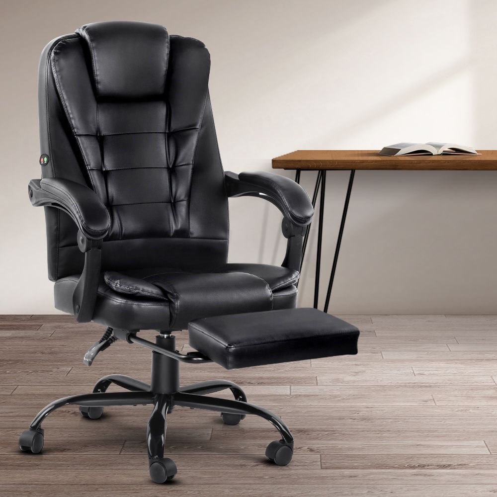 Artiss 2 Point Massage Office Chair PU Leather Footrest Black Bedworld