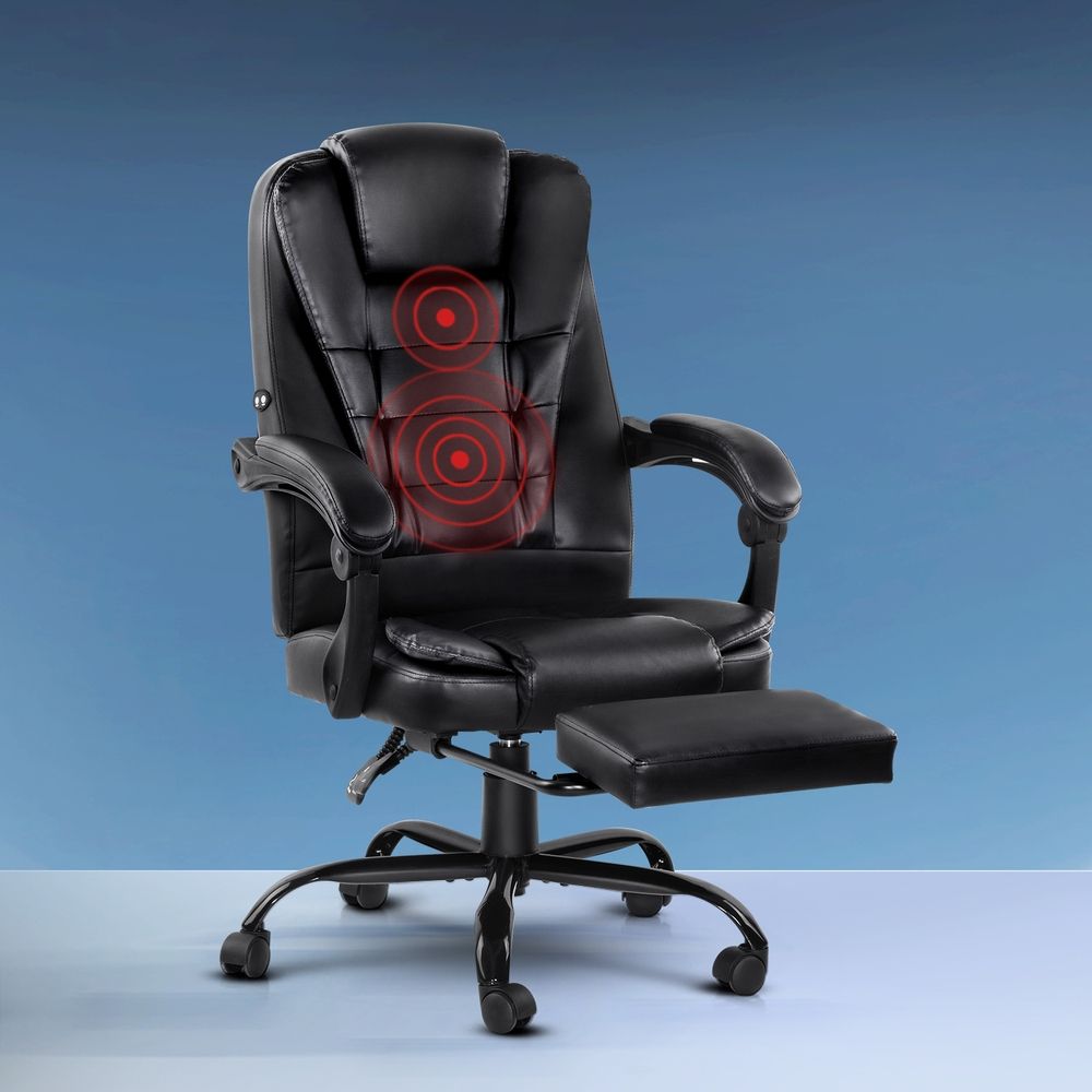Artiss 2 Point Massage Office Chair PU Leather Footrest Black Bedworld
