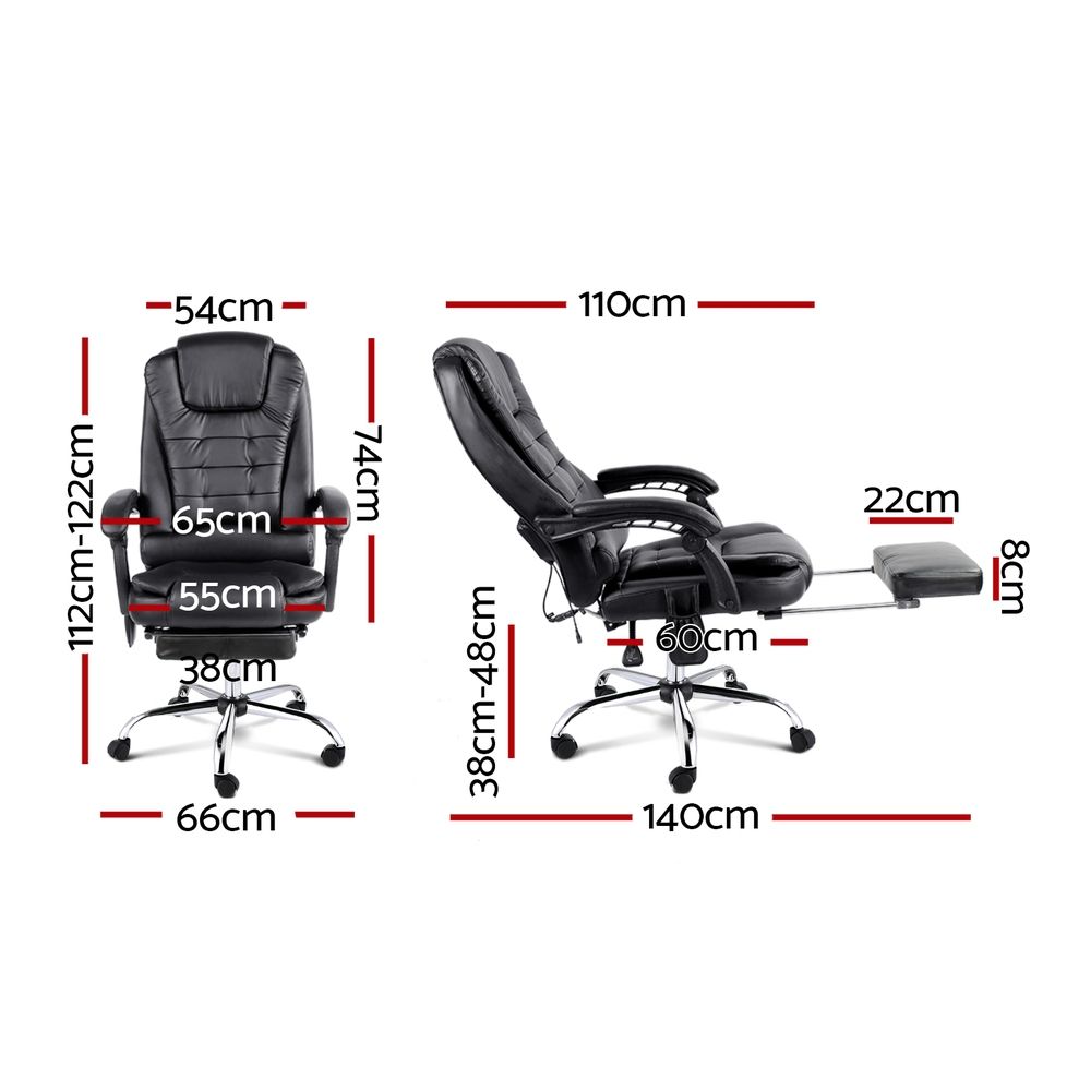 Artiss 8 Point Massage Office Chair PU Leather Footrest Black Bedworld
