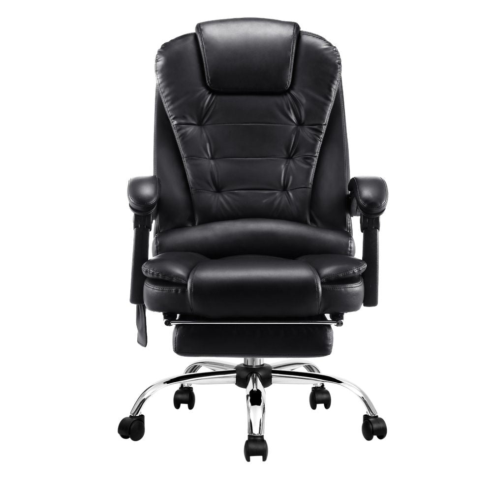 Artiss 8 Point Massage Office Chair PU Leather Footrest Black Bedworld