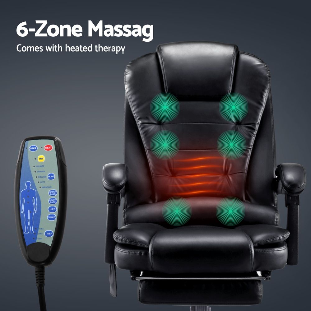 Artiss 8 Point Massage Office Chair PU Leather Footrest Black Bedworld