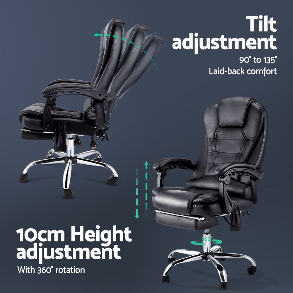 Artiss 8 Point Massage Office Chair PU Leather Footrest Black Bedworld