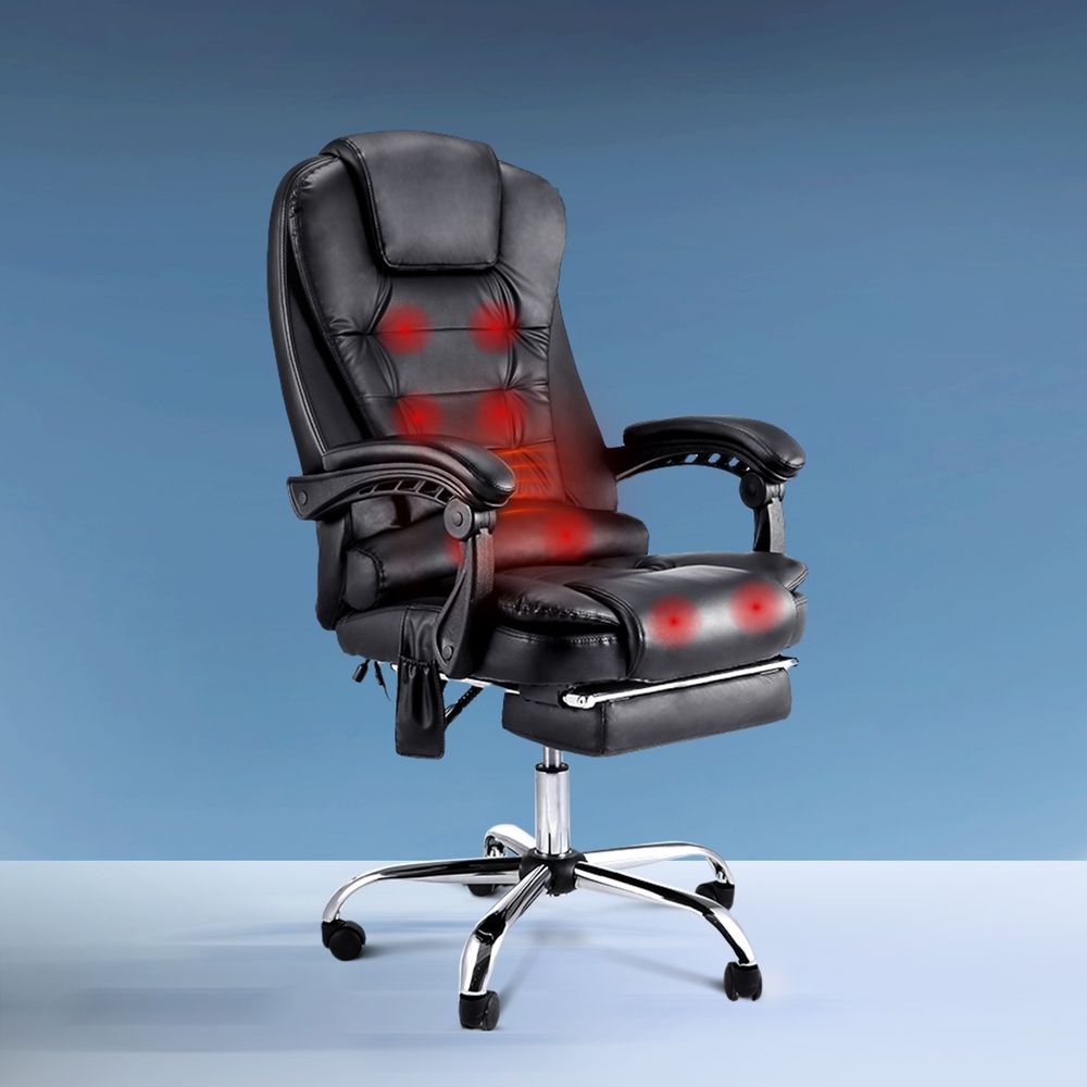 Artiss 8 Point Massage Office Chair PU Leather Footrest Black Bedworld