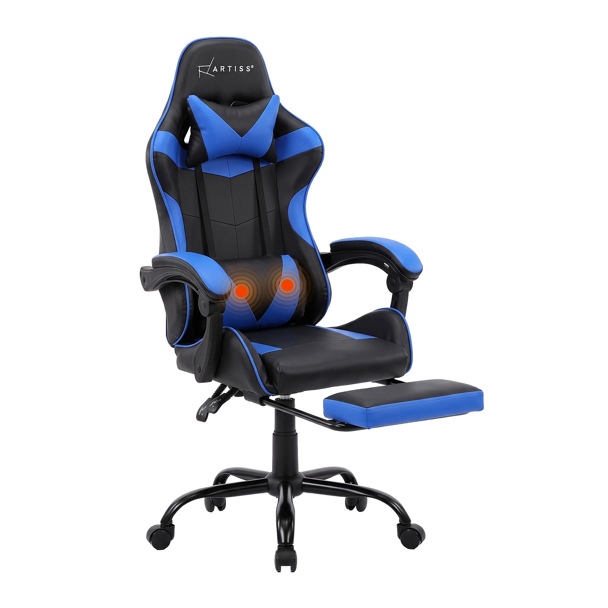Artiss 2 Point Massage Gaming Office Chair Footrest Blue Bedworld