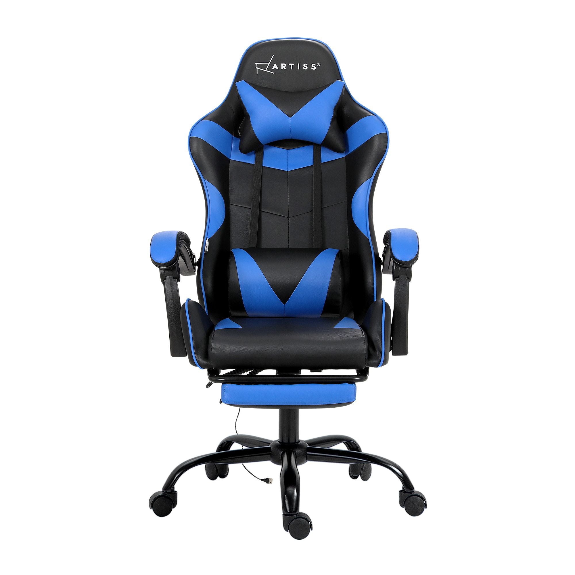 Artiss 2 Point Massage Gaming Office Chair Footrest Blue Bedworld