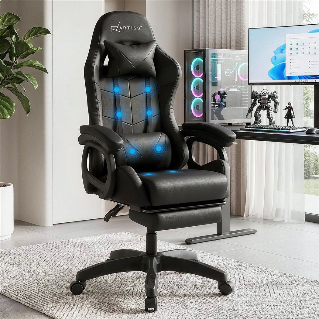 Artiss Gaming Office Chair with 8 Point Message Reline Ergonomic Black Bedworld