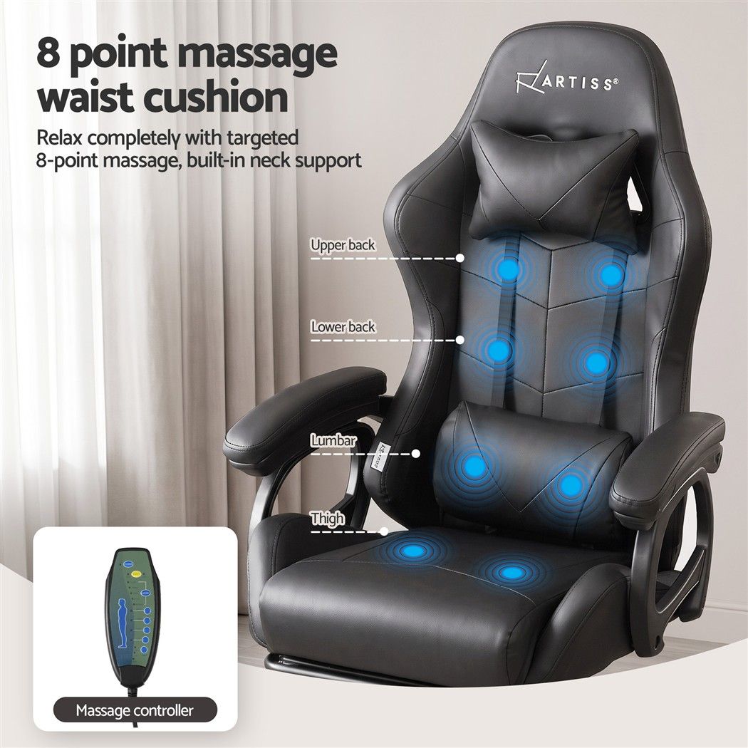 Artiss Gaming Office Chair with 8 Point Message Reline Ergonomic Black Bedworld