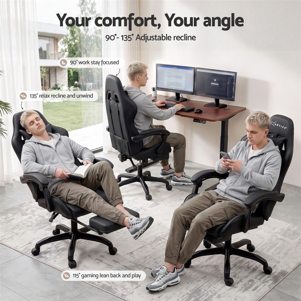 Artiss Gaming Office Chair with 8 Point Message Reline Ergonomic Black Bedworld