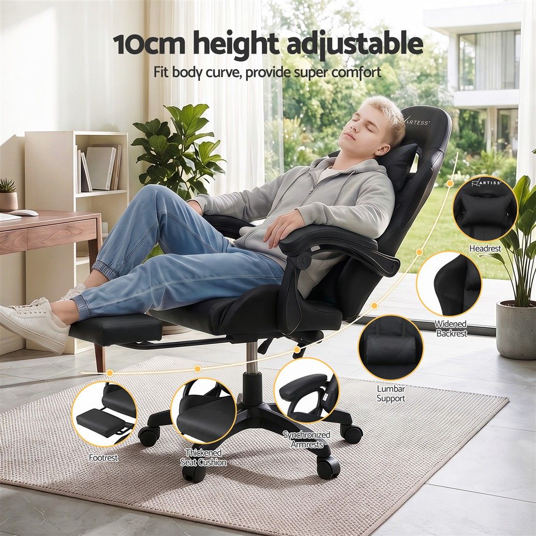 Artiss Gaming Office Chair with 8 Point Message Reline Ergonomic Black Bedworld