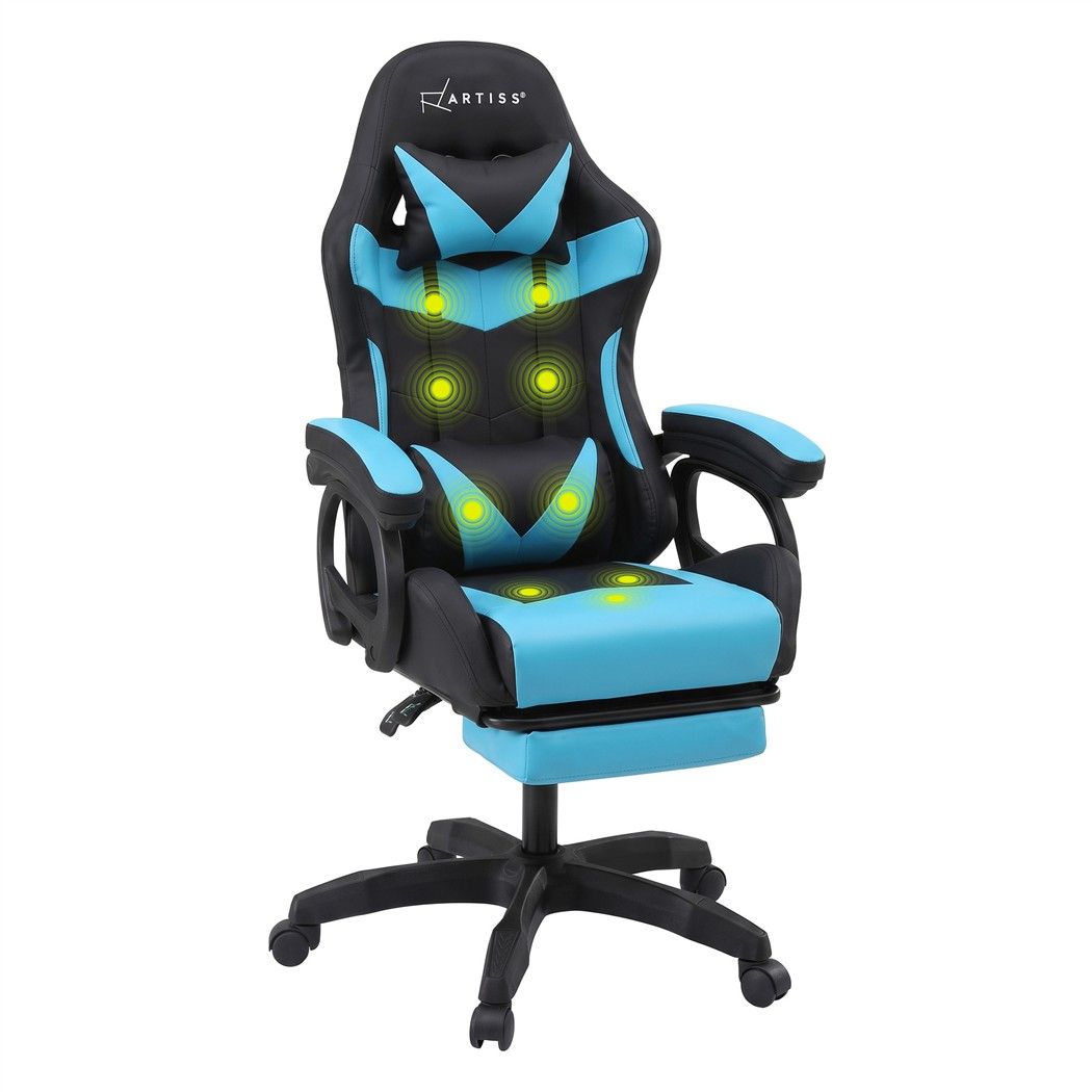 Artiss Gaming Office Chair with 8 Point Message Reline Ergonomic Blue Bedworld