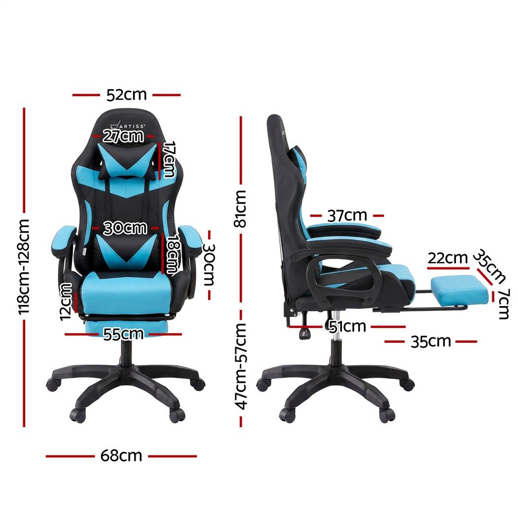 Artiss Gaming Office Chair with 8 Point Message Reline Ergonomic Blue Bedworld