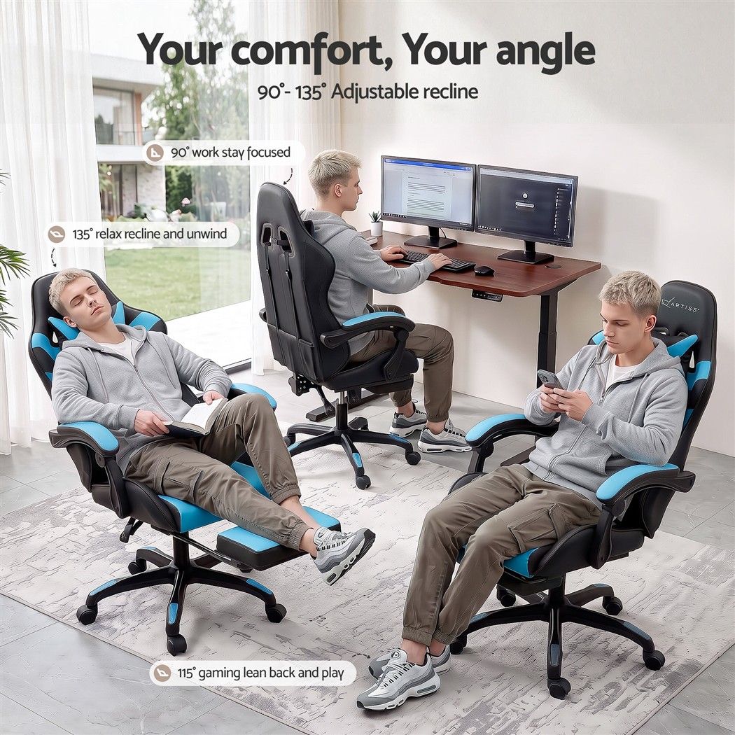 Artiss Gaming Office Chair with 8 Point Message Reline Ergonomic Blue Bedworld
