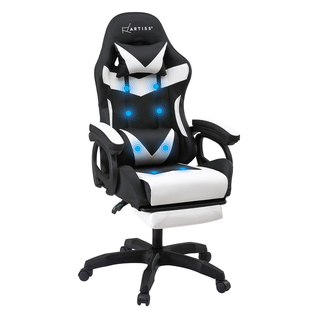 Artiss Gaming Office Chair with 8 Point Message Reline Ergonomic White Bedworld