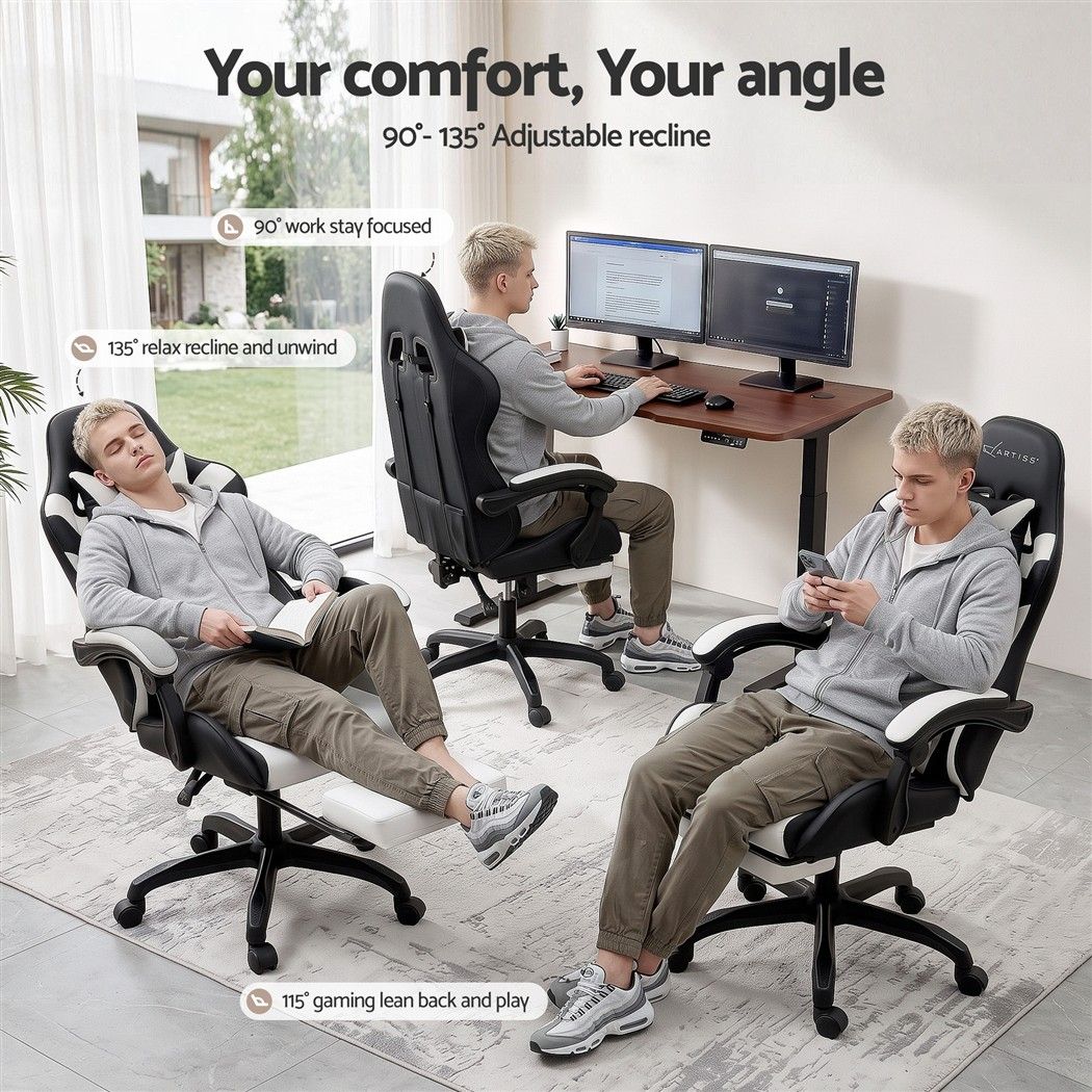 Artiss Gaming Office Chair with 8 Point Message Reline Ergonomic White Bedworld