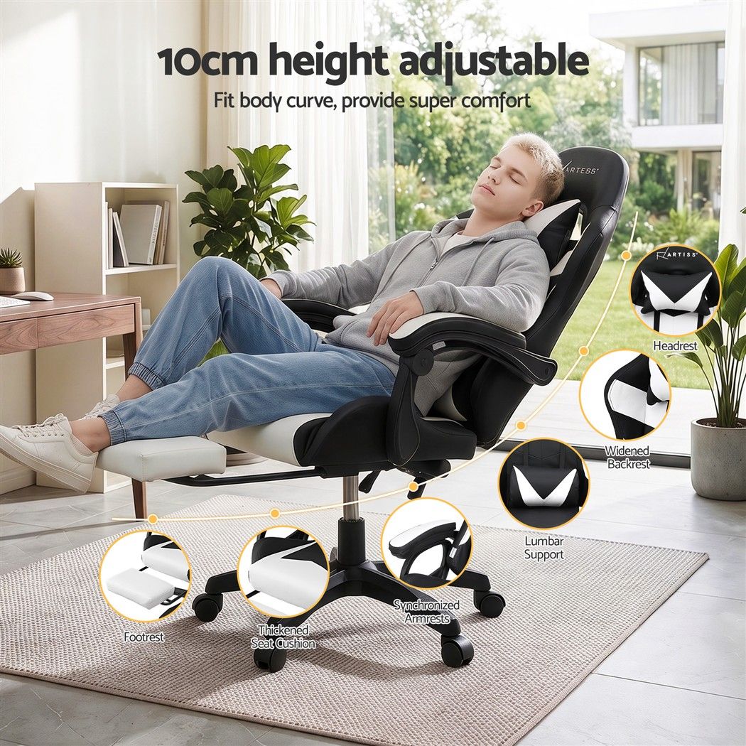 Artiss Gaming Office Chair with 8 Point Message Reline Ergonomic White Bedworld