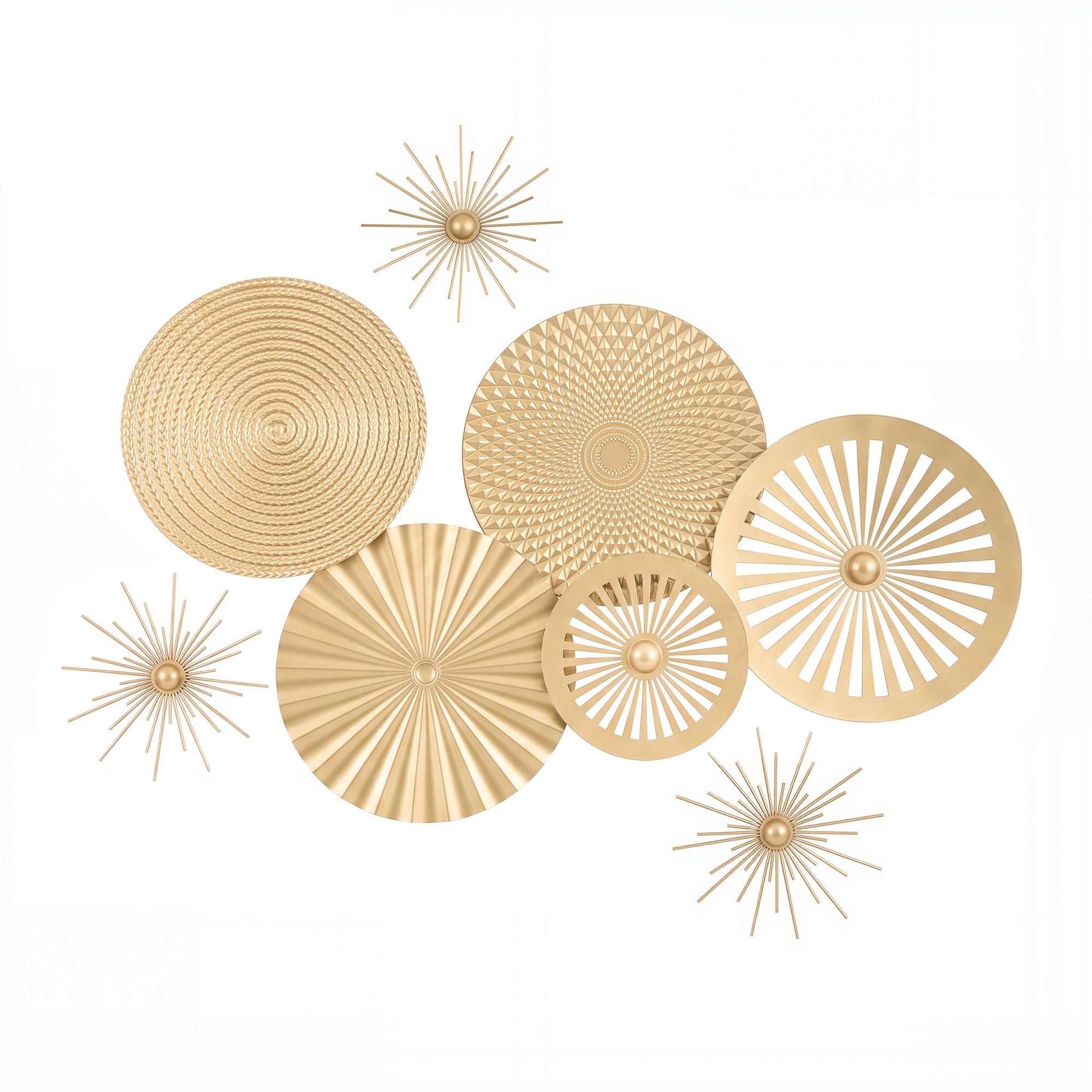 Artiss 8 Pieces Gold Metal Wall Decor Set 3D Starburst Round Disc Sculptures Flexible DIY Layout Bedworld