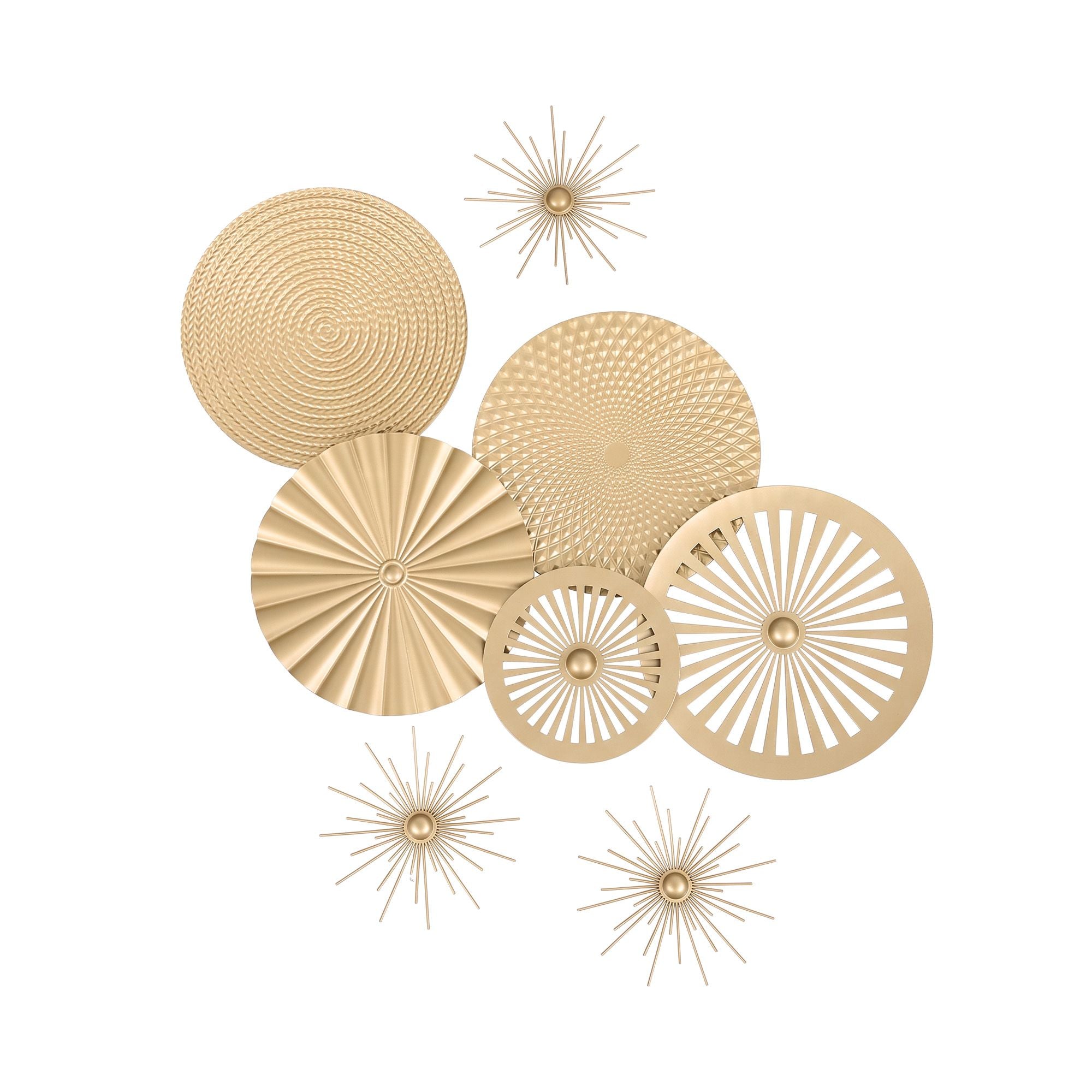 Artiss 8 Pieces Gold Metal Wall Decor Set 3D Starburst Round Disc Sculptures Flexible DIY Layout Bedworld