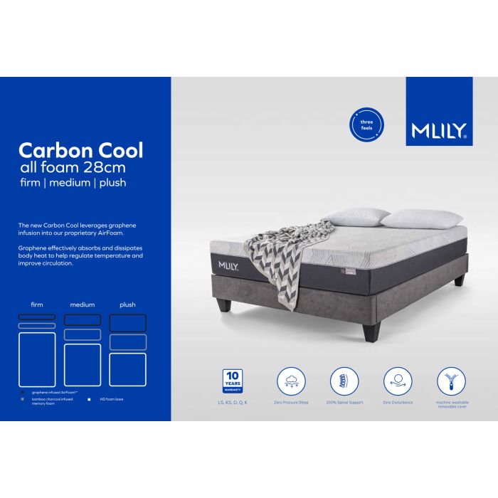 Mlily CarbonCool 28cm mattress – premium memory foam for comfort and support