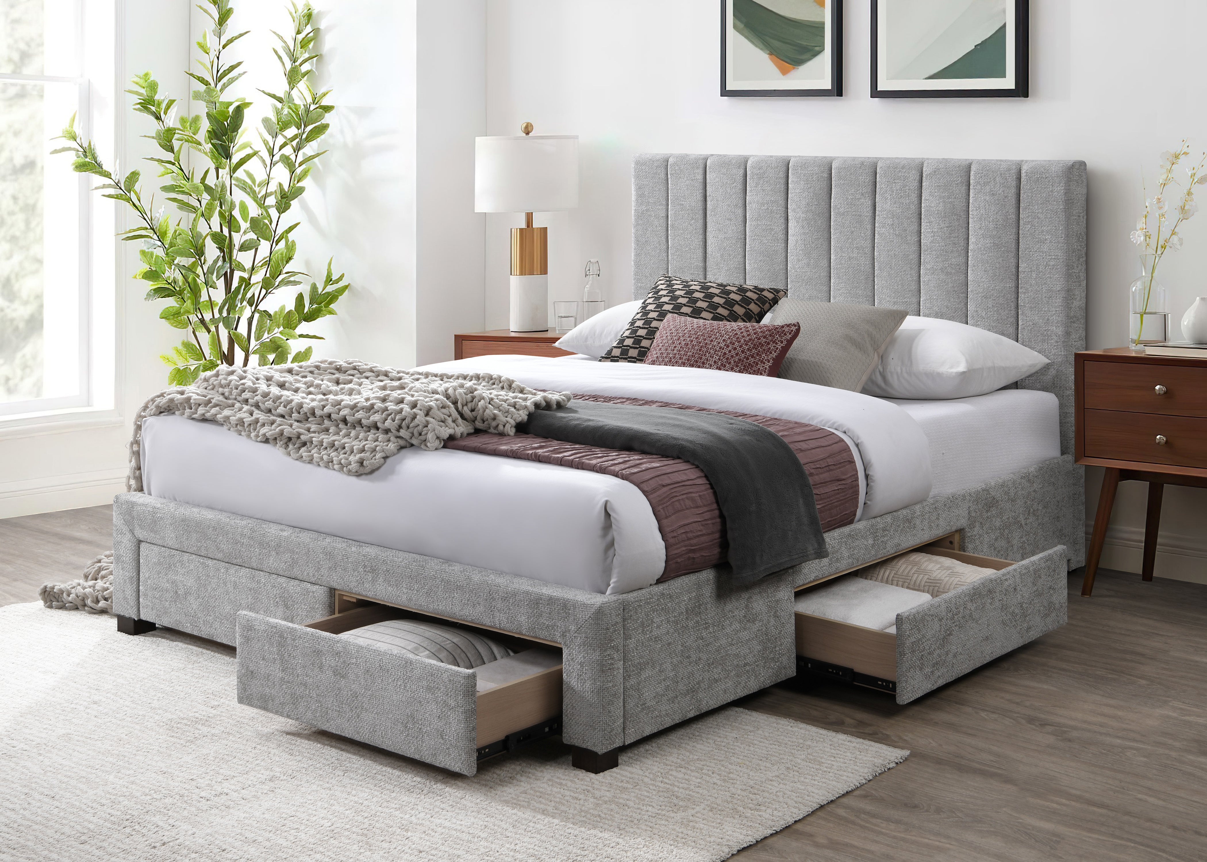 Mornington Fabric Bed Frame with 4 Drawers in Slate | Bedworld