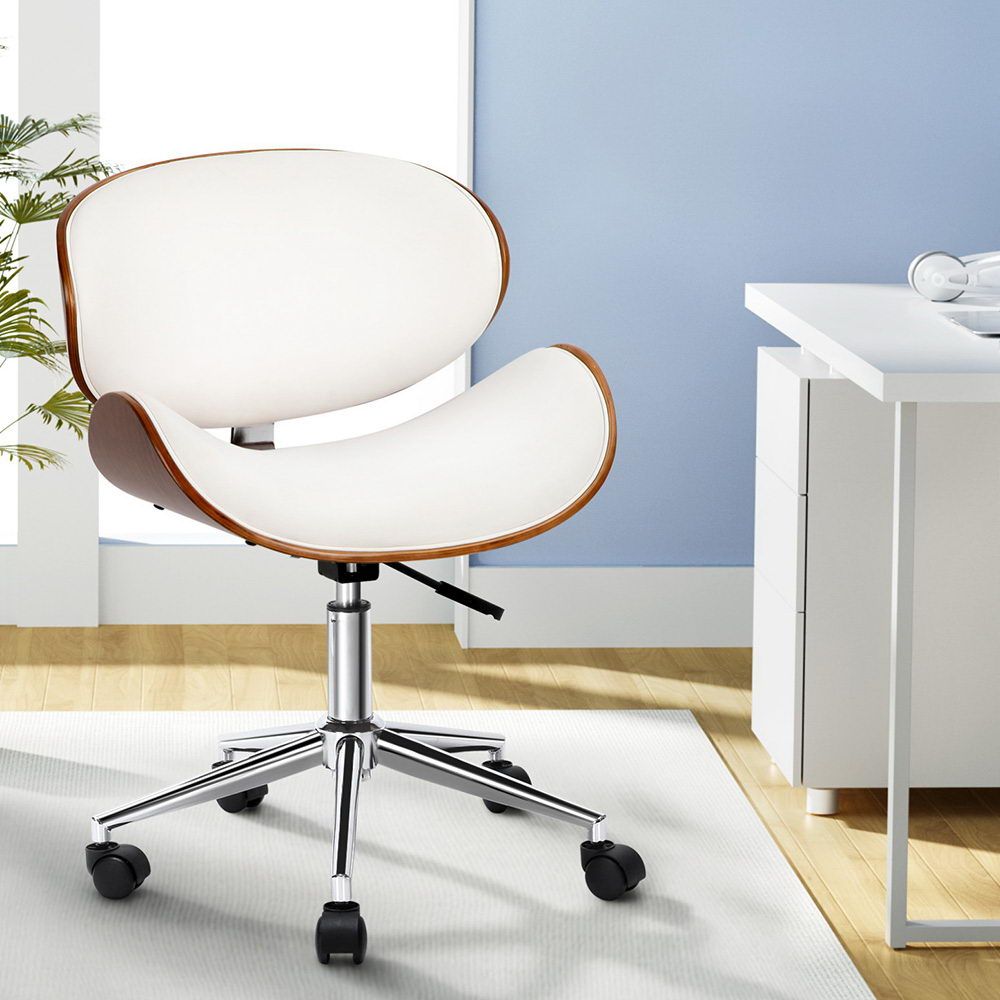 Artiss Wooden Office Chair Leather Seat White Bedworld