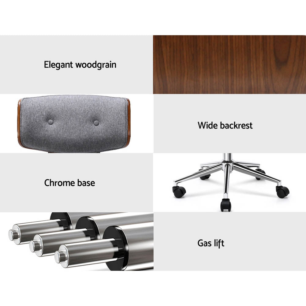 Grey Fabric Seat Wooden Office Chair by Artiss