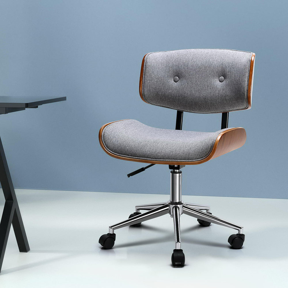 Grey Fabric Seat Wooden Office Chair by Artiss