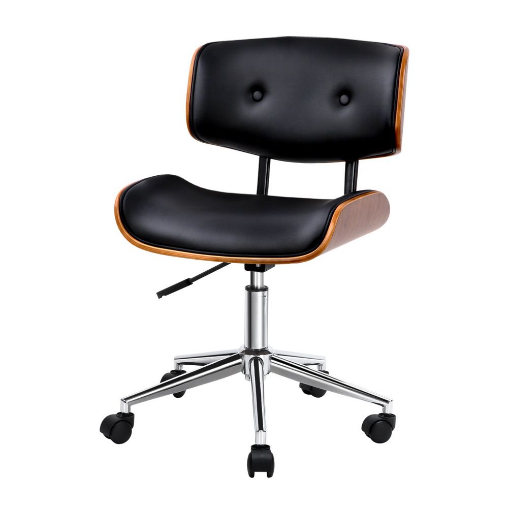 Artiss Wooden Office Chair PU Seat Black Brown Bedworld