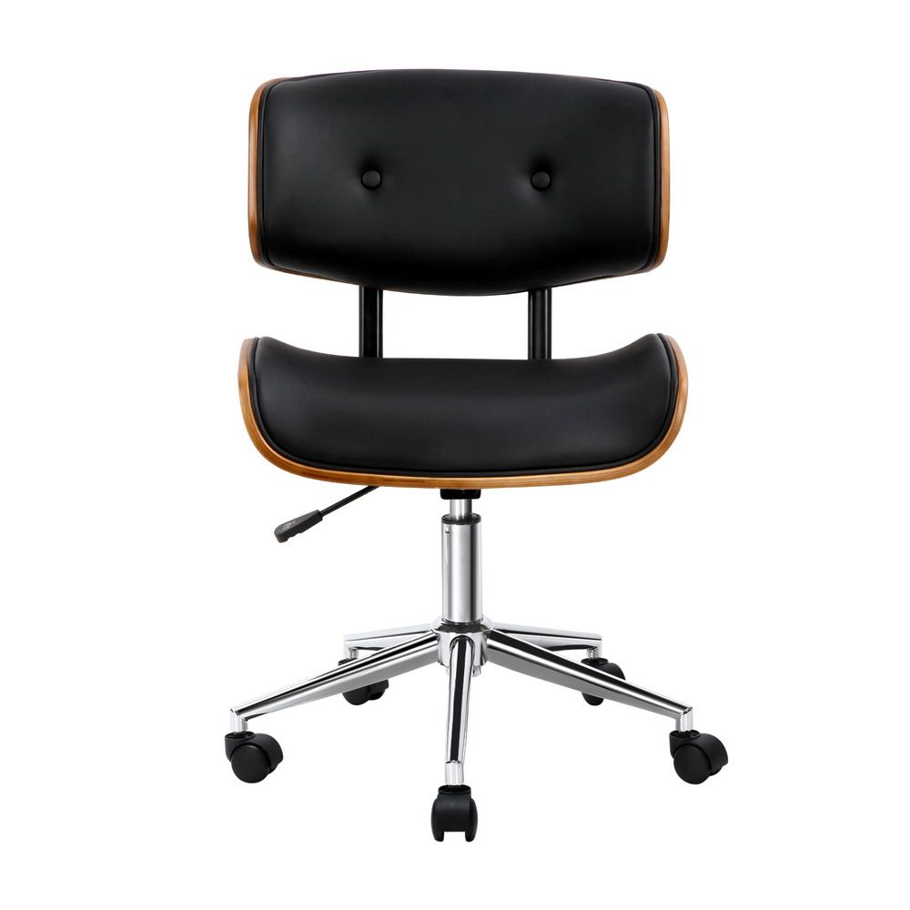 Artiss Wooden Office Chair PU Seat Black Brown Bedworld