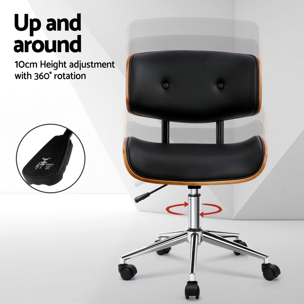 Artiss Wooden Office Chair PU Seat Black Brown Bedworld