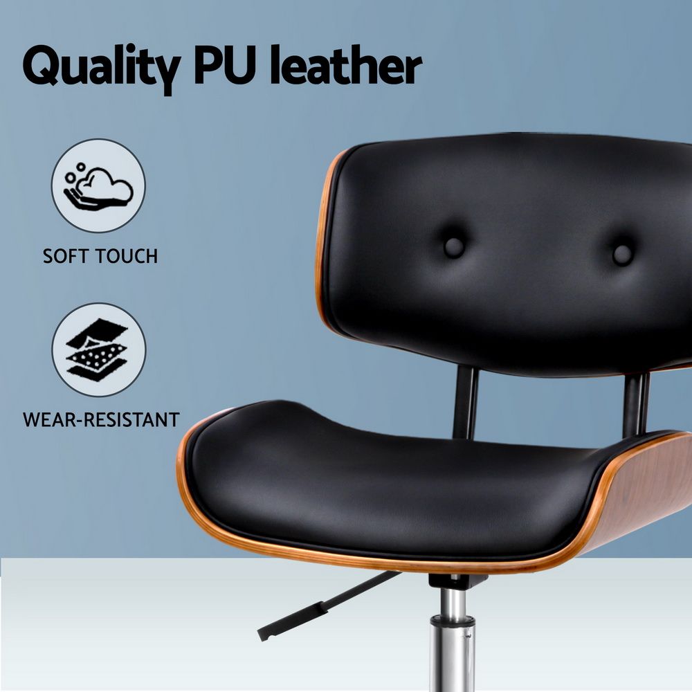 Artiss Wooden Office Chair PU Seat Black Brown Bedworld