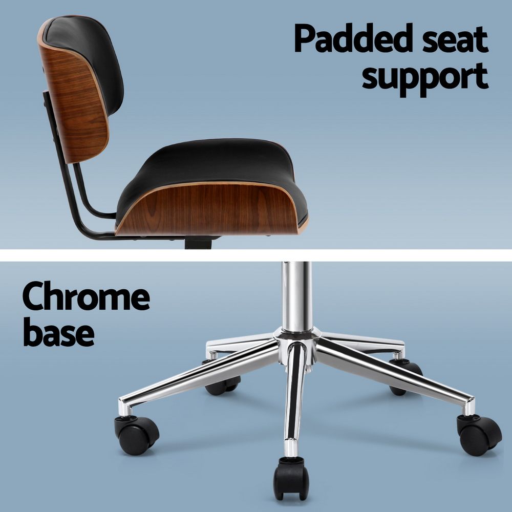 Artiss Wooden Office Chair PU Seat Black Brown Bedworld