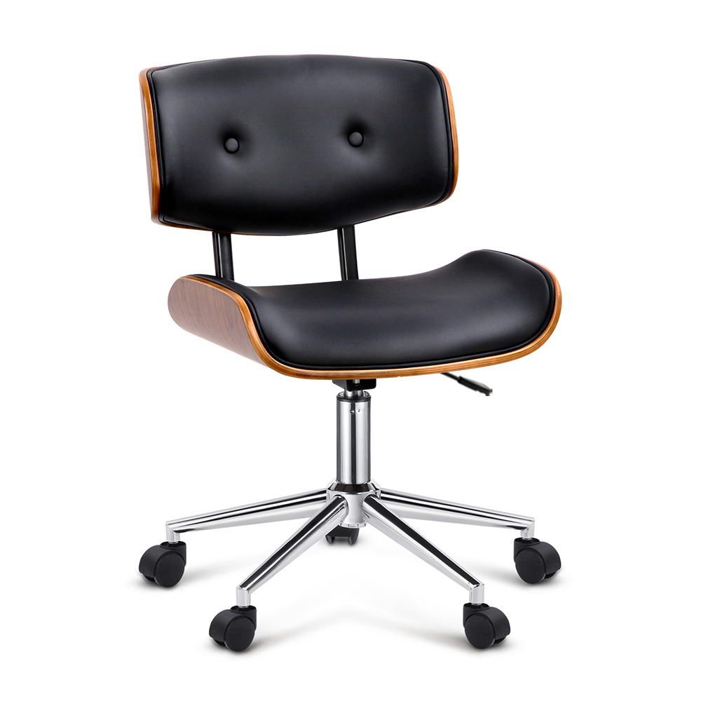 Artiss Wooden Office Chair PU Seat Black Brown Bedworld