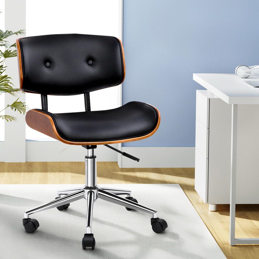 Artiss Wooden Office Chair PU Seat Black Brown Bedworld