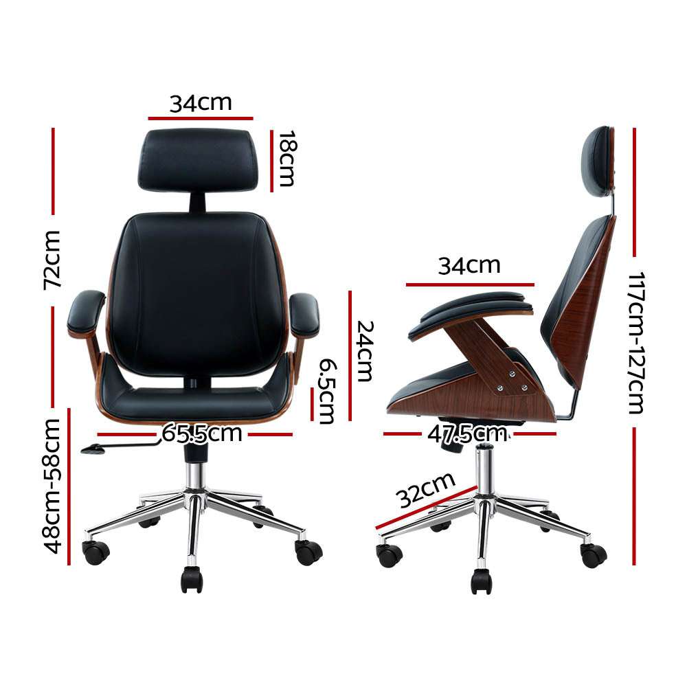 Artiss Wooden Office Chair - Black Leather Seat