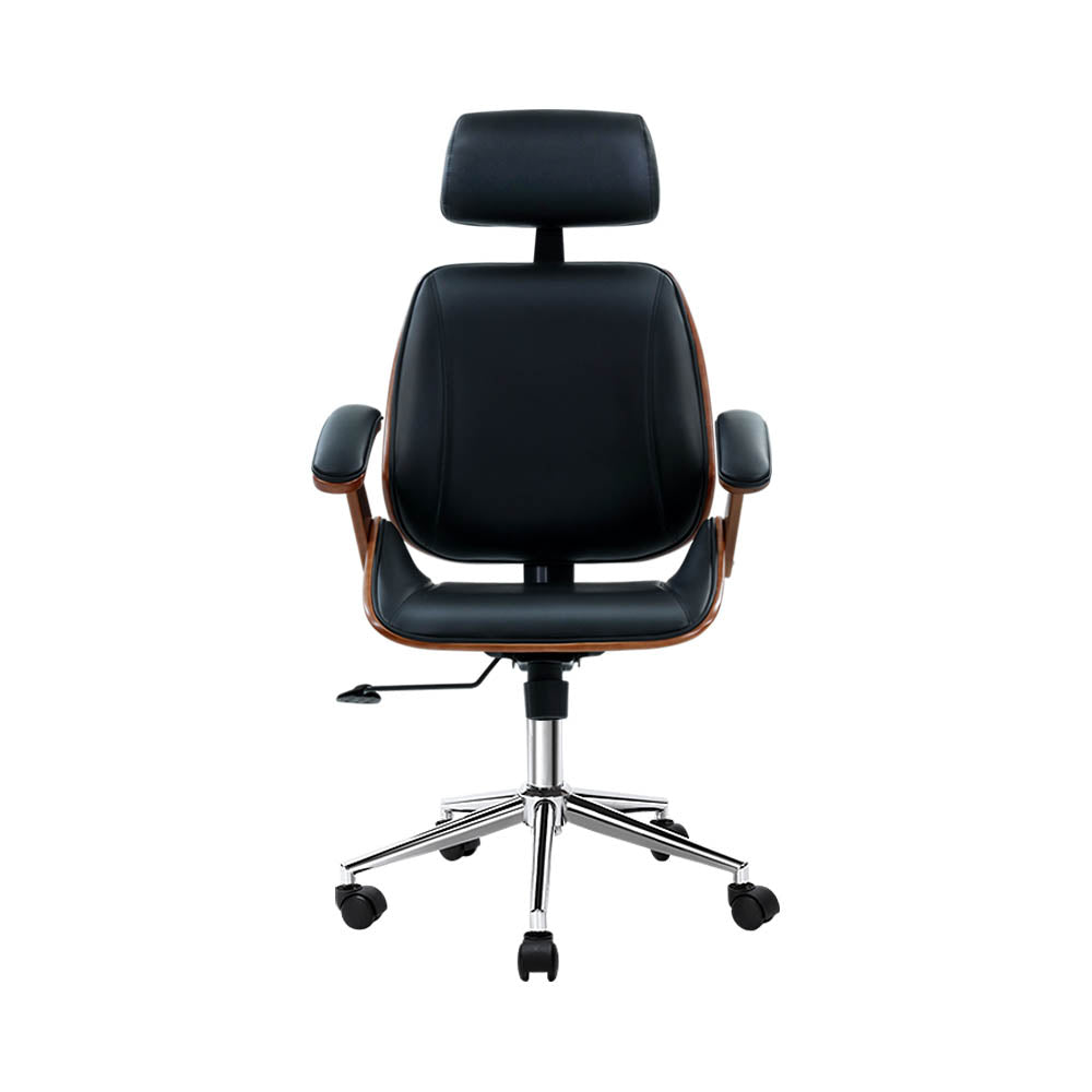 Artiss Wooden Office Chair - Black Leather Seat