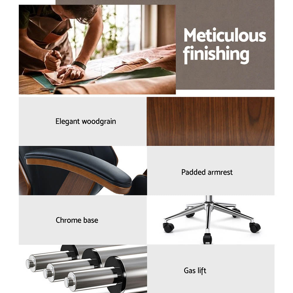 Artiss Wooden Office Chair - Black Leather Seat