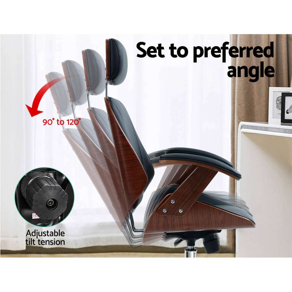 Artiss Wooden Office Chair - Black Leather Seat