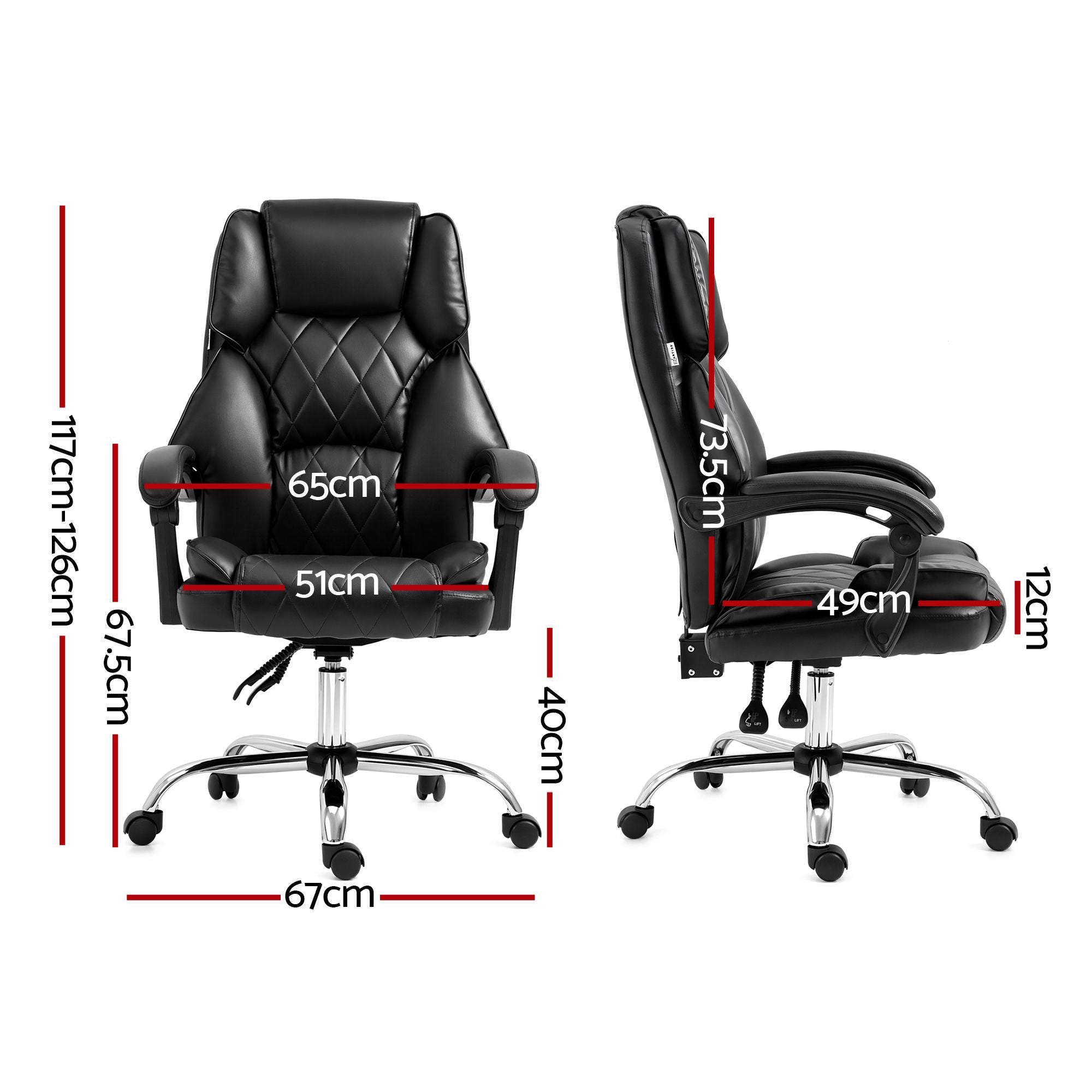 Artiss Executive Office Chair Leather Recliner Black Bedworld