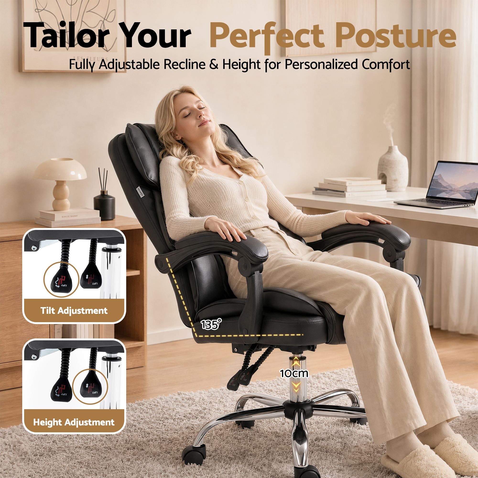 Artiss Executive Office Chair Leather Recliner Black Bedworld