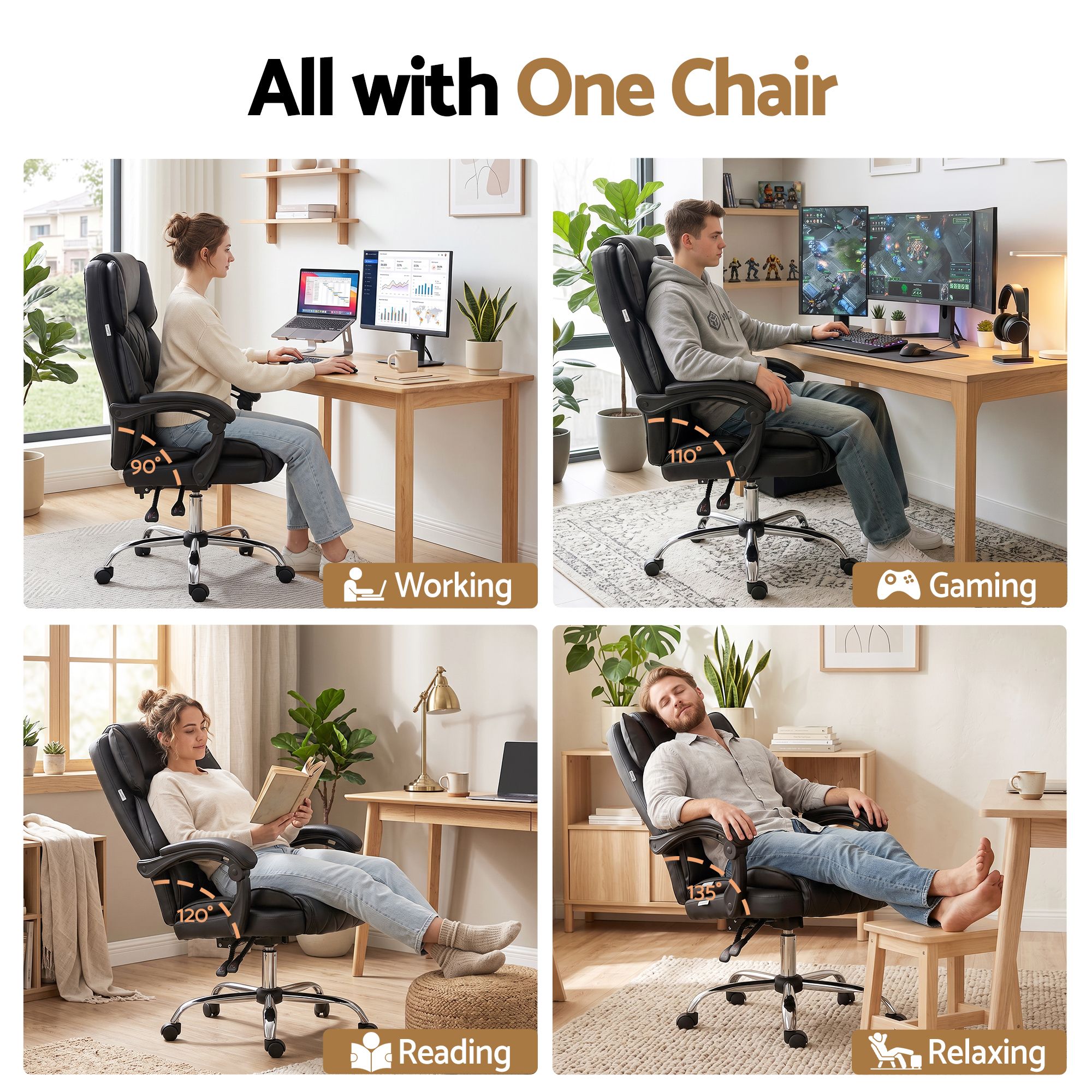 Artiss Executive Office Chair Leather Recliner Black Bedworld