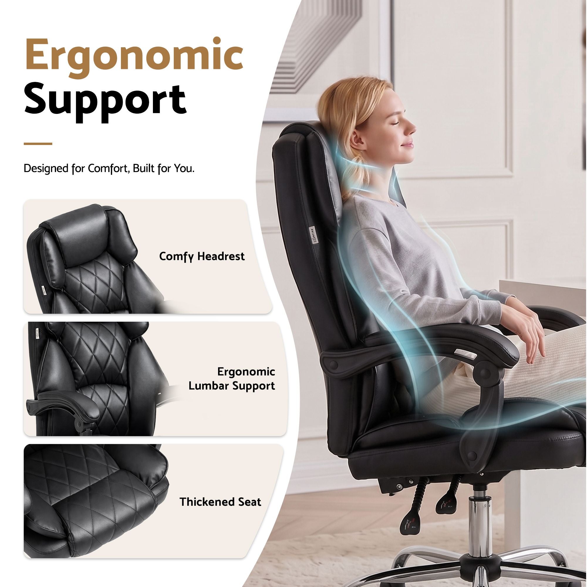 Artiss Executive Office Chair Leather Recliner Black Bedworld