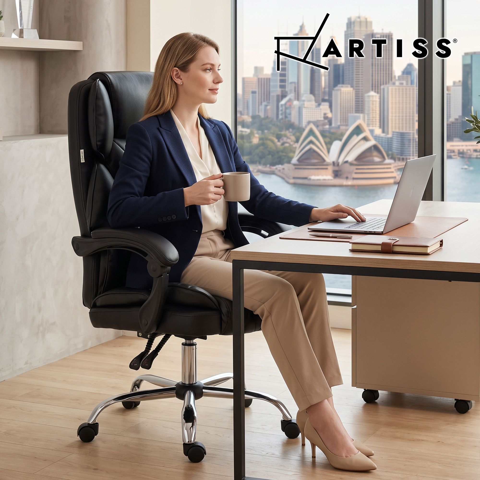 Artiss Executive Office Chair Leather Recliner Black Bedworld