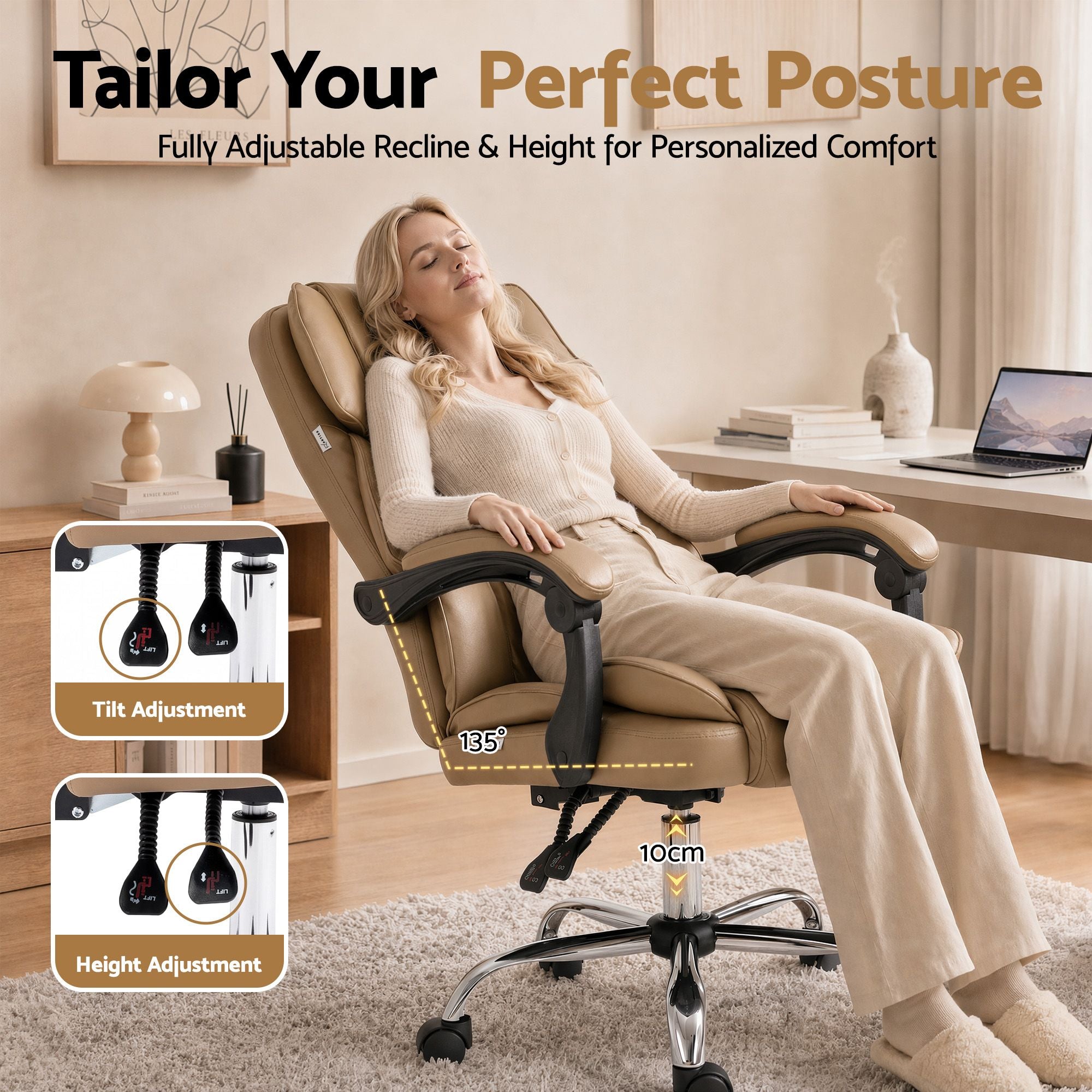 Artiss Executive Office Chair Leather Recliner Espresso Bedworld