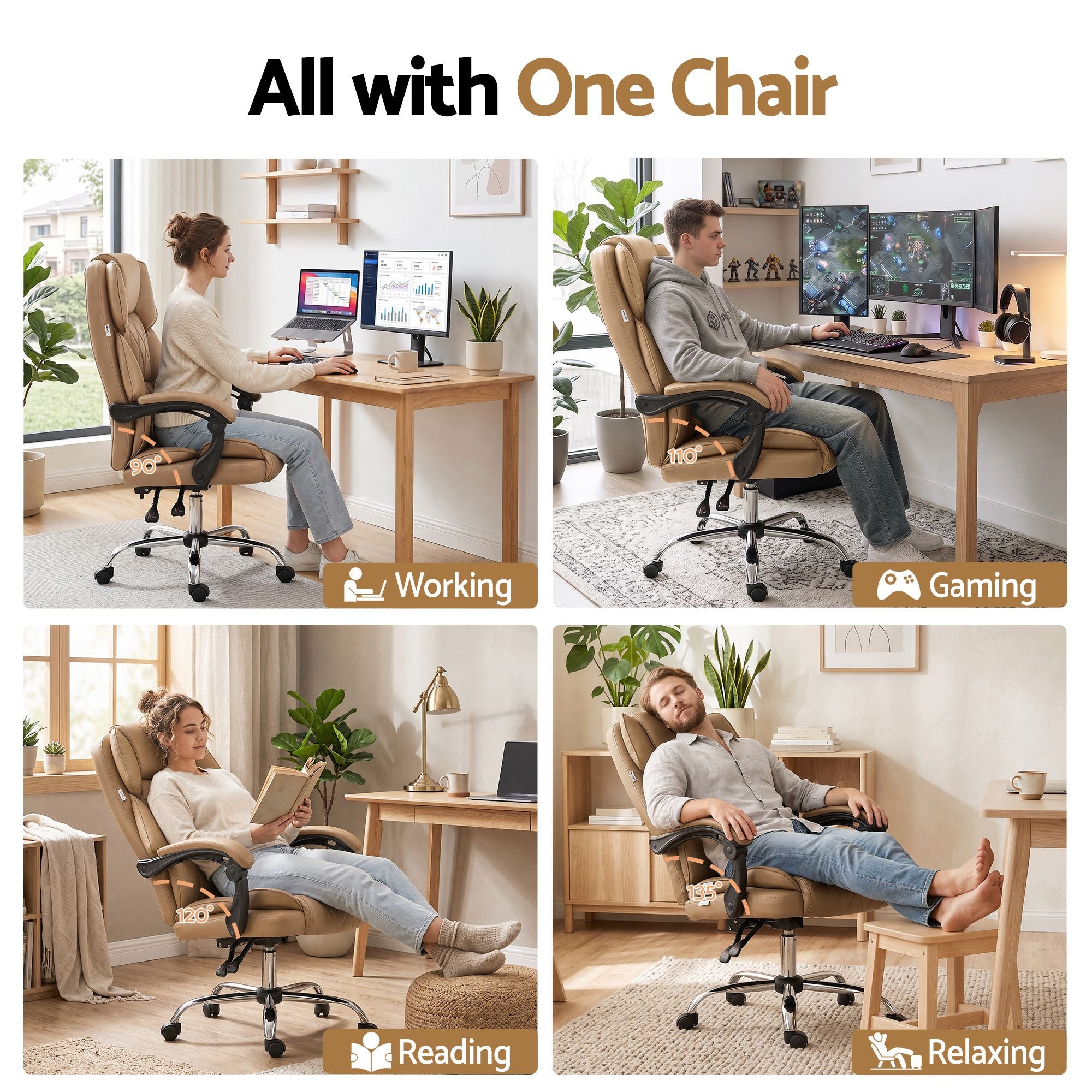 Artiss Executive Office Chair Leather Recliner Espresso Bedworld