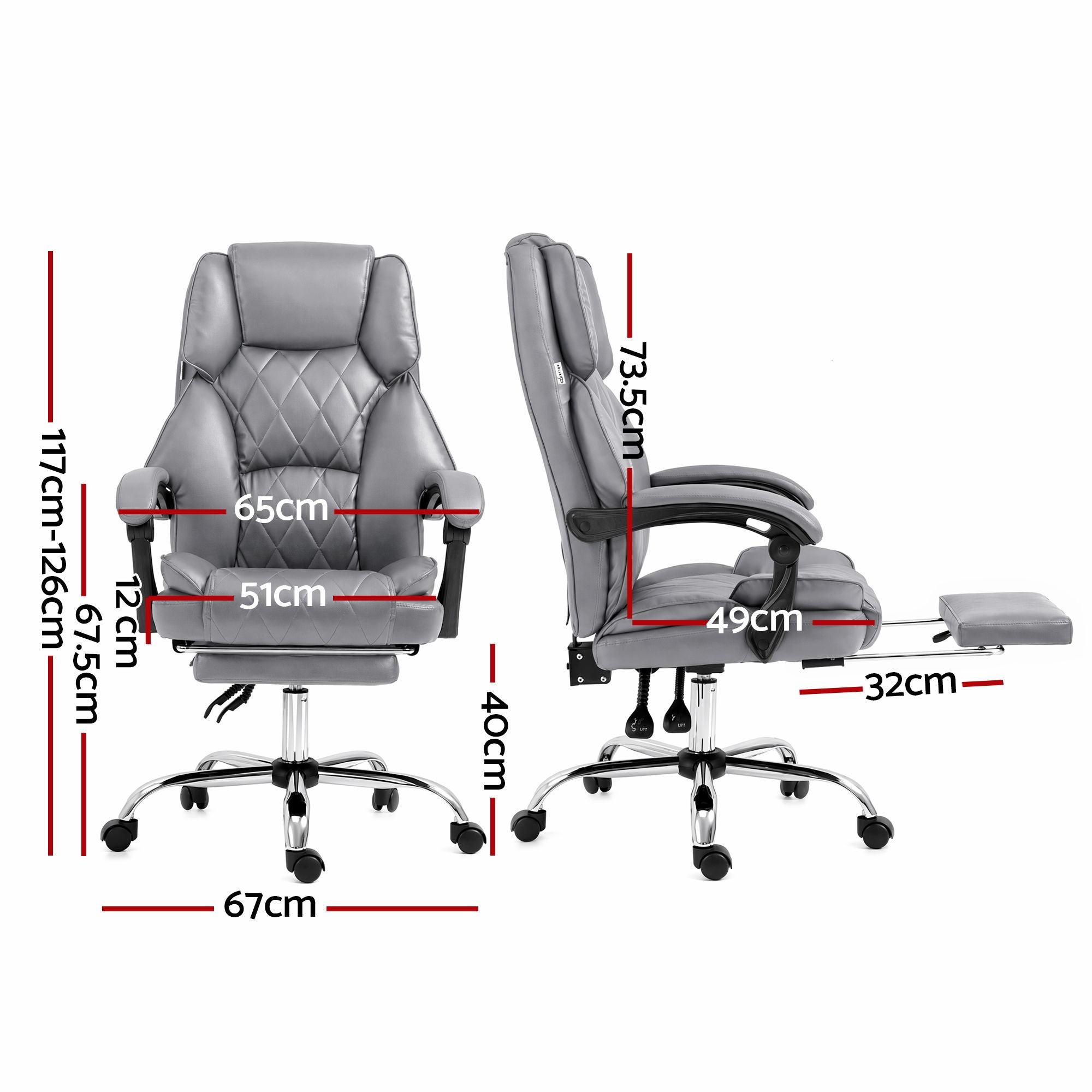 Artiss Executive Office Chair Footrest Grey Bedworld