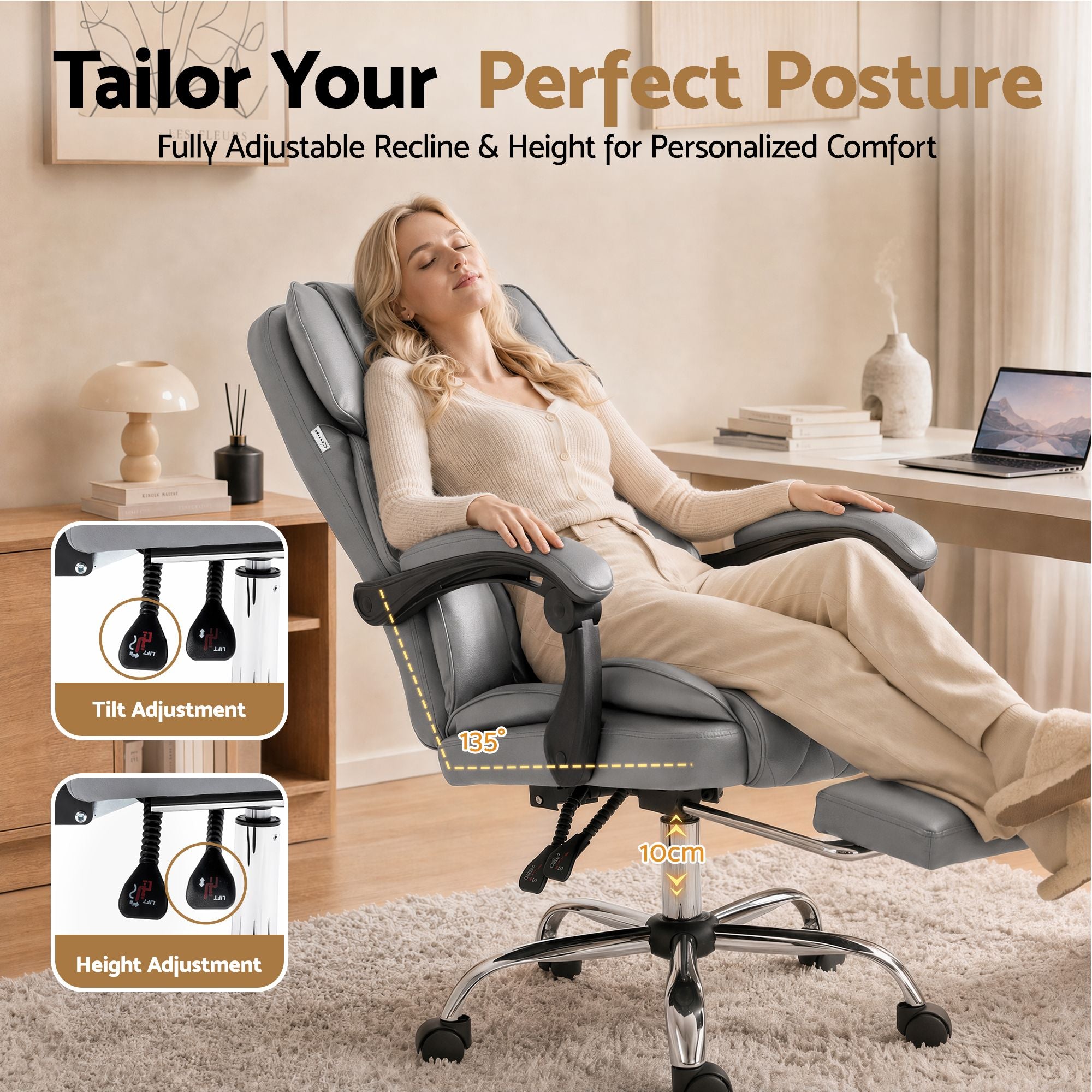 Artiss Executive Office Chair Footrest Grey Bedworld