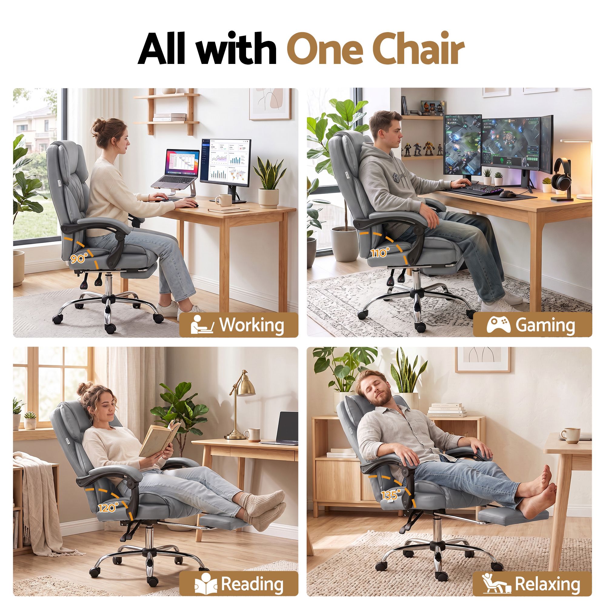 Artiss Executive Office Chair Footrest Grey Bedworld